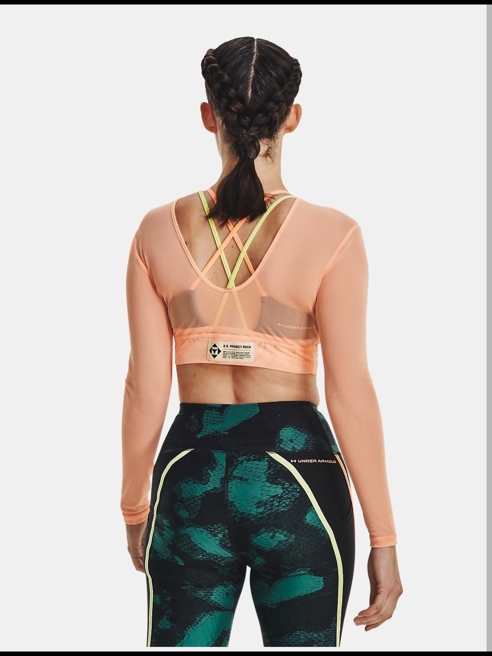 PROJECT ROCK Under Armour Peach Mesh Long-Sleeve Crop Top